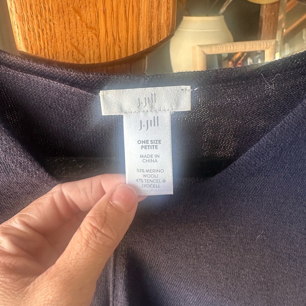J. Jill Dark Blue Wool Blend Poncho - Picture 3 of 4